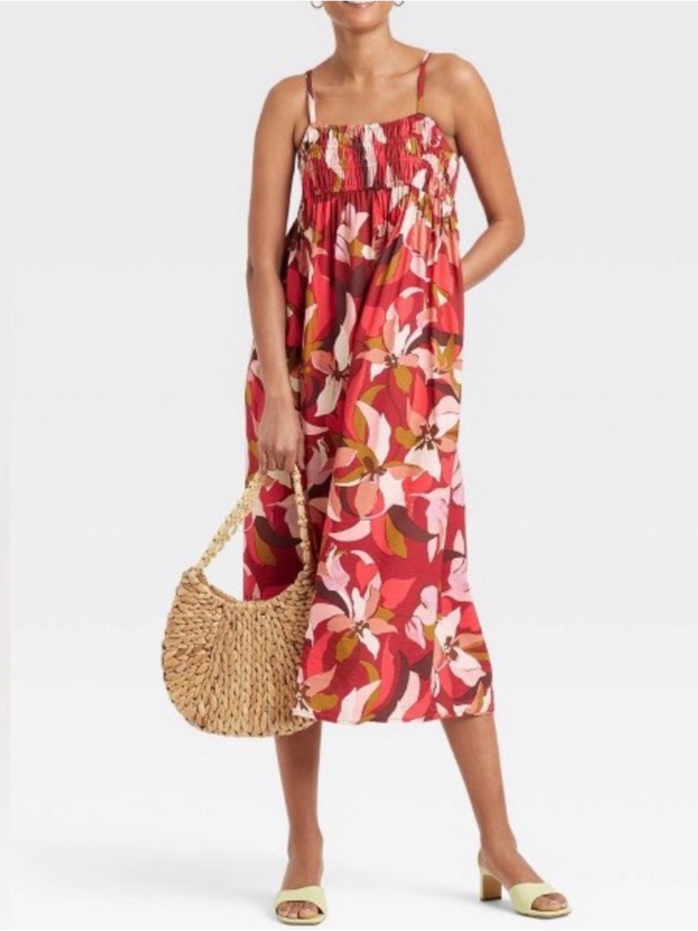 Target A New Day Dress Womens XXL Red Taupe Floral Print Sleeveless Midi Dress - Picture 12 of 12